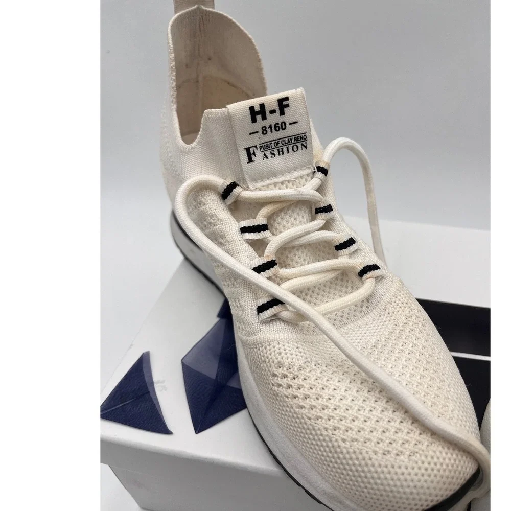 H-F 8160 Fashion Knit Sneakers White Athletic Shoes Women's EU 37